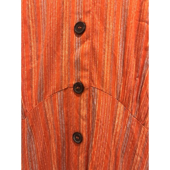 Free People Women's Medium Orange Metallic Stripe Maxi Dress Boho Festival Tie - Picture 6 of 15